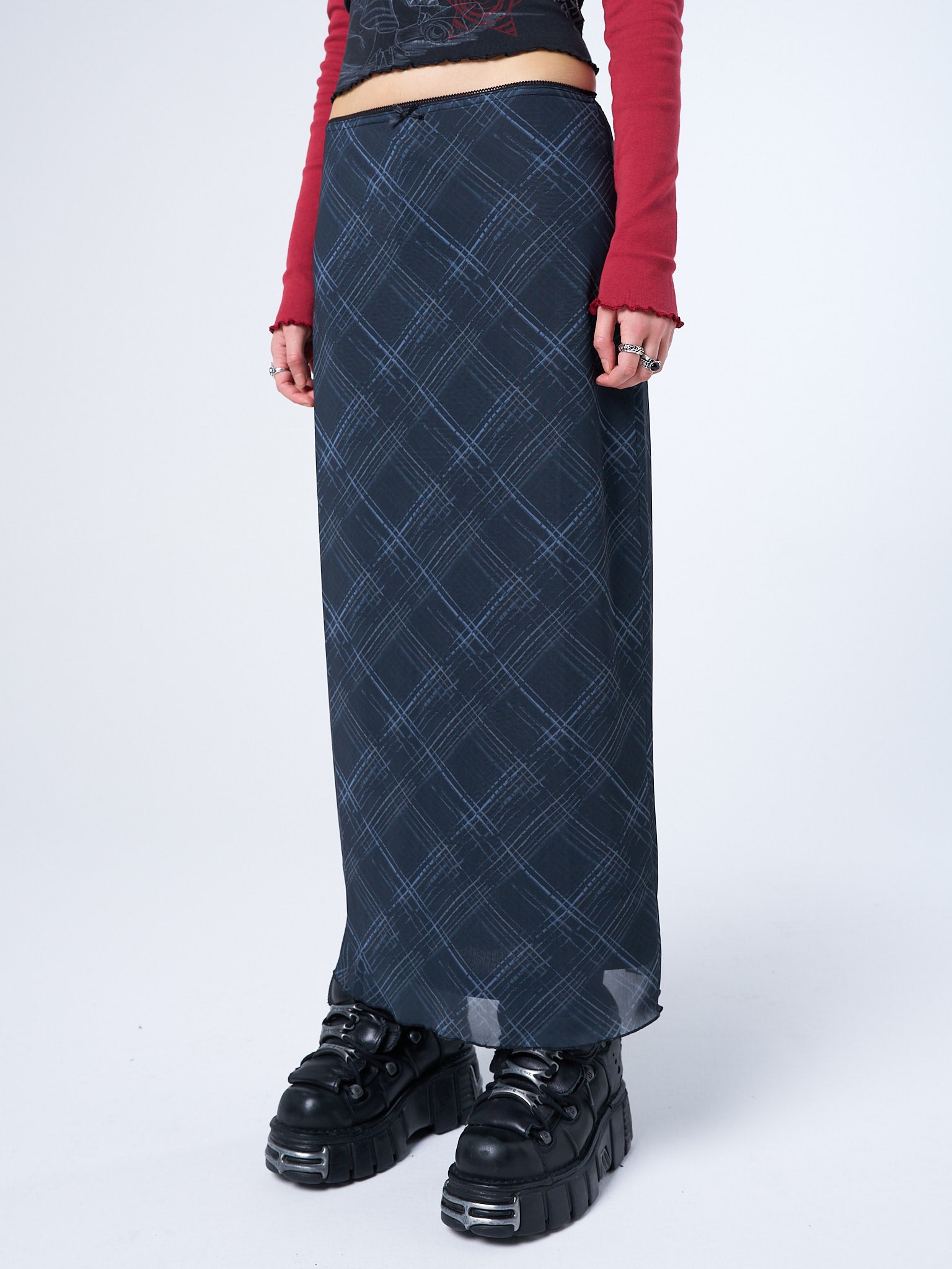 Erika Black Checked Mesh Maxi Skirt product