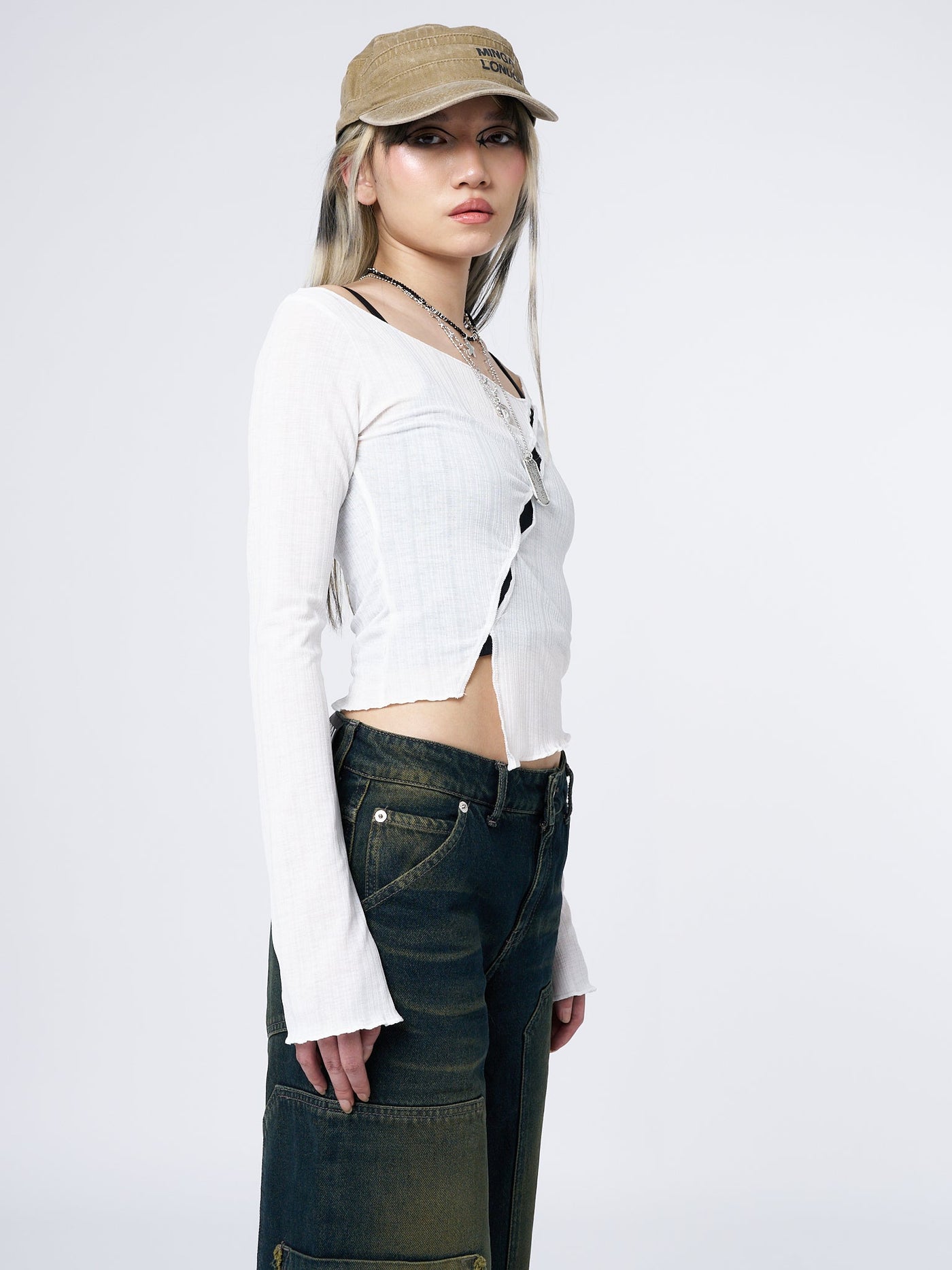 Hana White Asymmetrical Cut Out Top - Minga EU