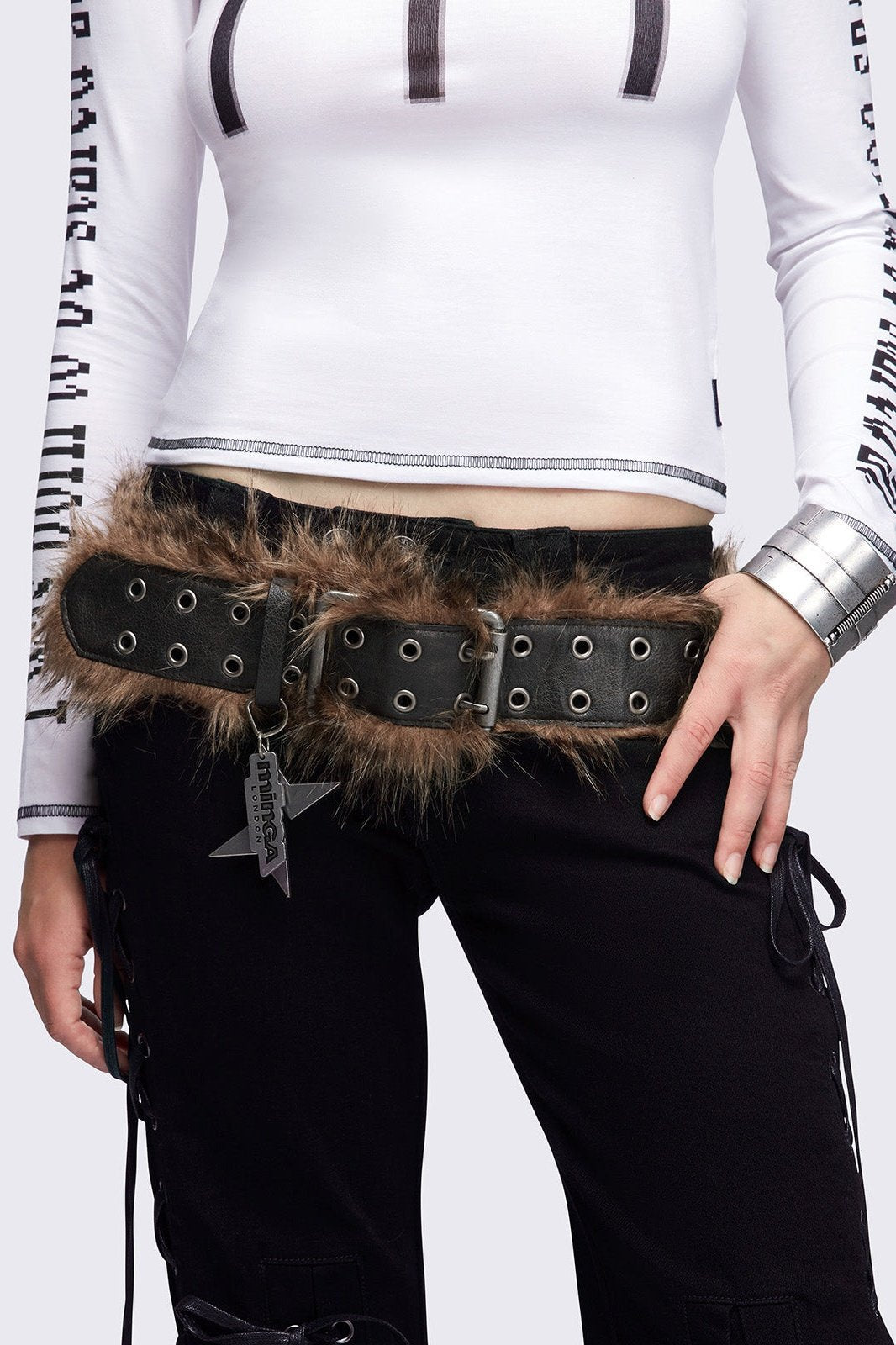 Faux Fur Grommet Buckle Belt in Brown | Minga London – Minga London US Faux Fur Grommet Buckle Belt in Brown | Minga London – Minga London US