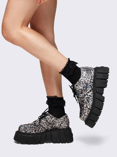 Chunky creeper platform shoe in leopard print