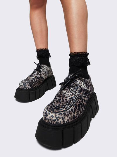 Chunky creeper platform shoe in leopard print