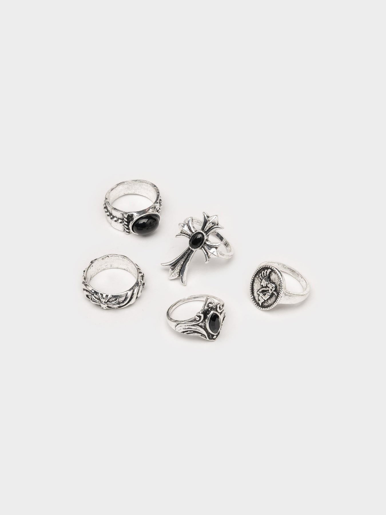 Grunge Gothic Vibes Ring Set 5Piece Edgy Rings Minga London