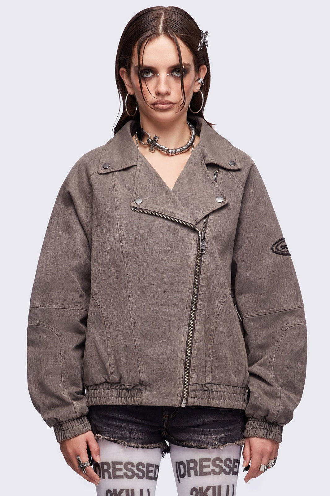 Washed Twill Bomber Jacket in Taupe | Minga London