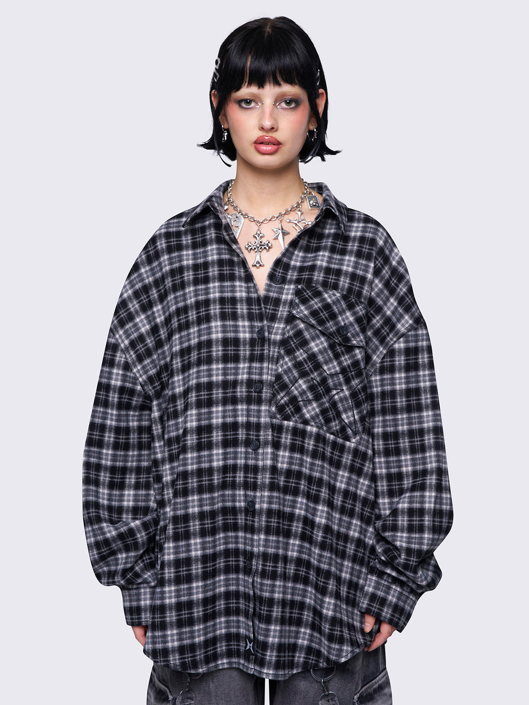 Plaid Black Grey Oversized Shirt | Minga London – Minga
