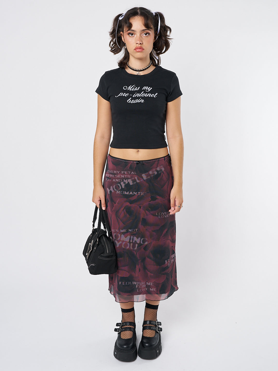 Hopeless Romantic Rose Mesh Midi Skirt - Minga EU