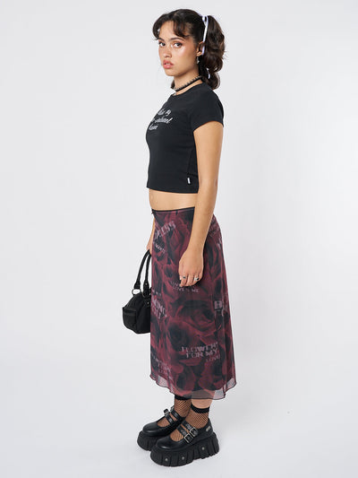 Hopeless Romantic Rose Mesh Midi Skirt - Minga EU