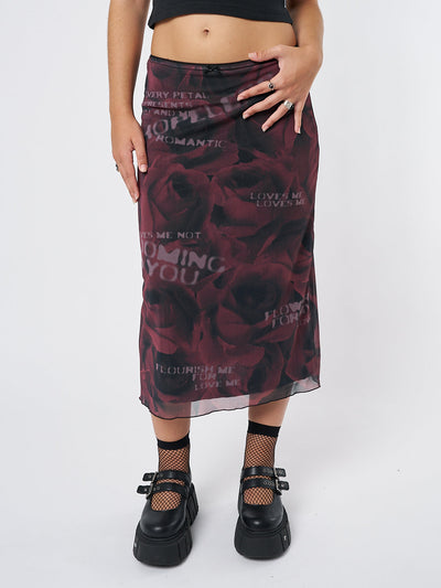 Hopeless Romantic Rose Mesh Midi Skirt - Minga EU