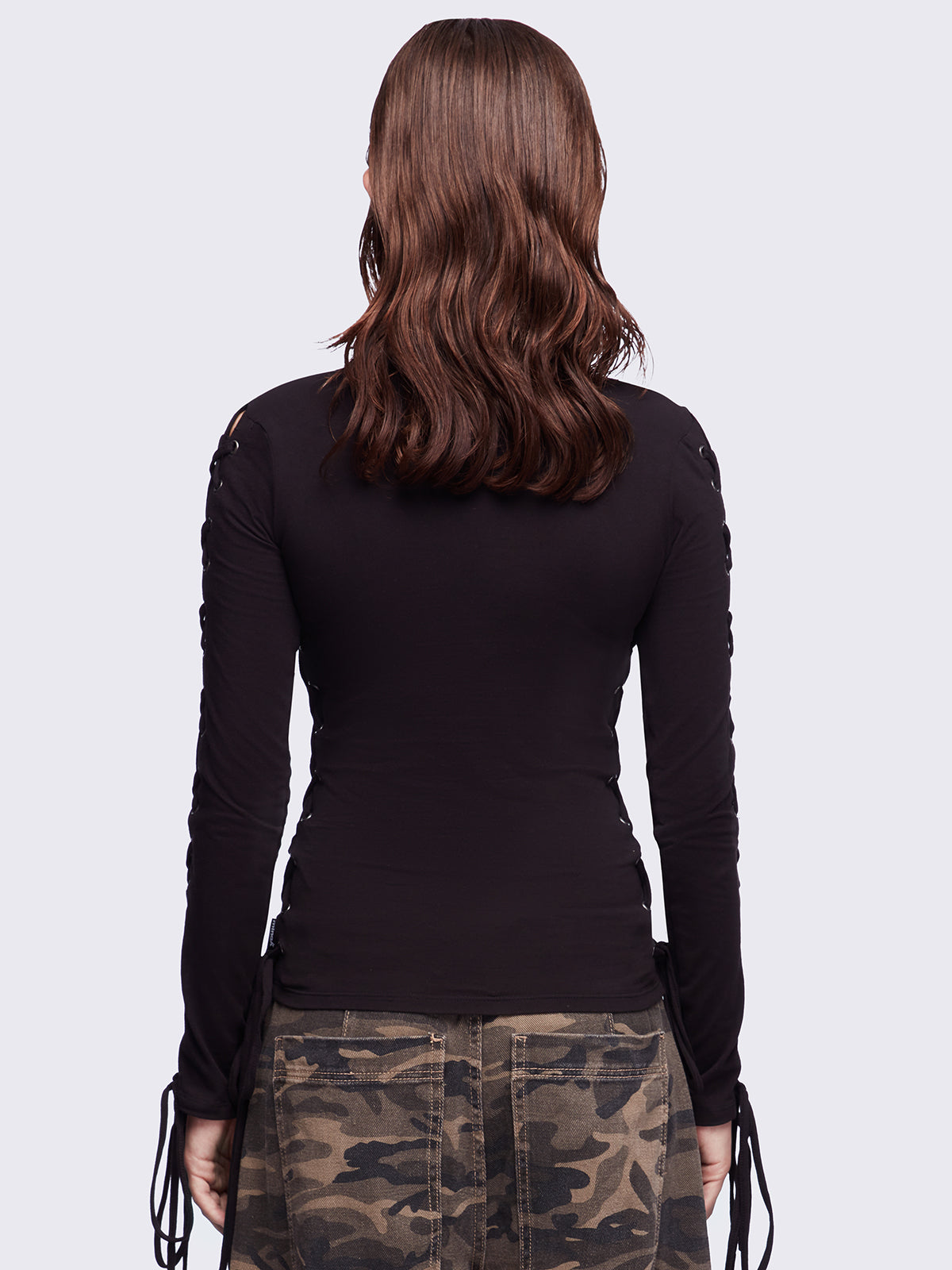 Khaela Black Lace-Up Top