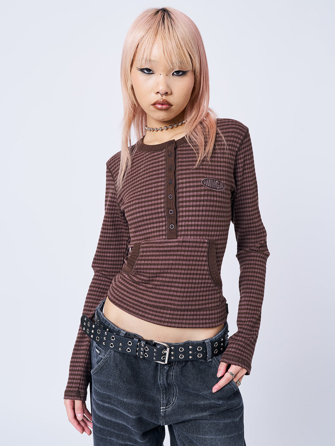 Kimi Brown Half Button Striped Top product