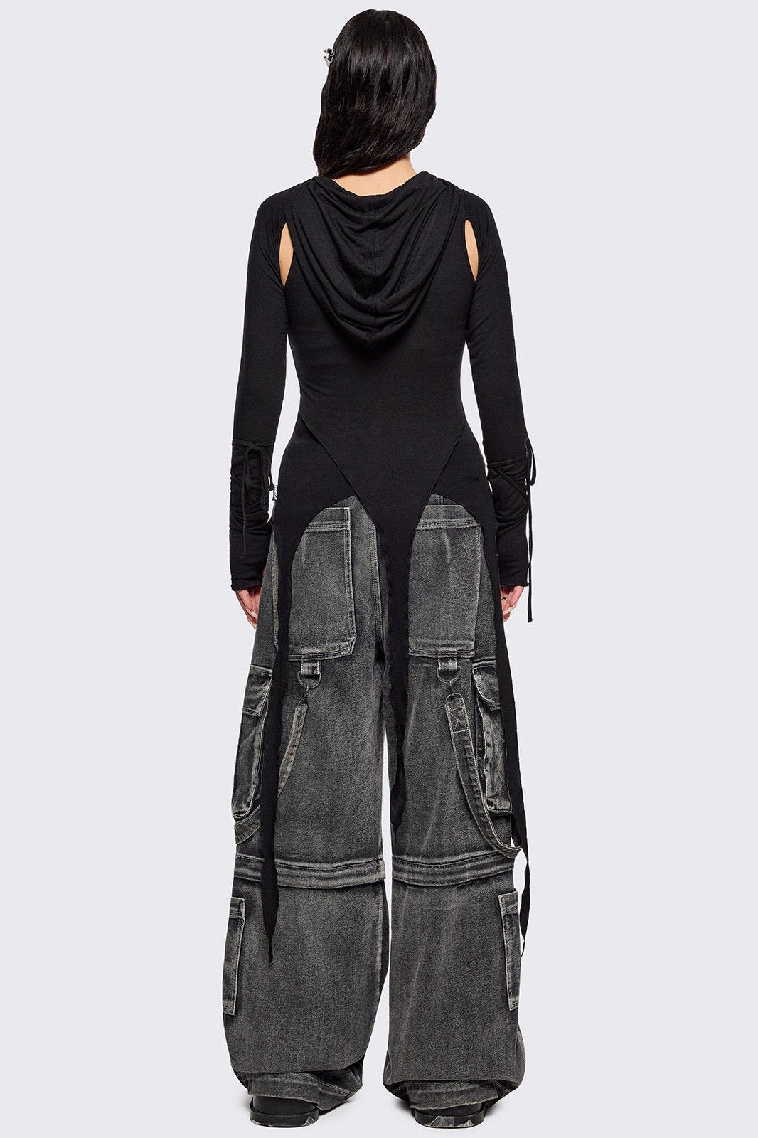 Cut-Out Asymmetrical Hooded Top with Thumb Holes | Minga London