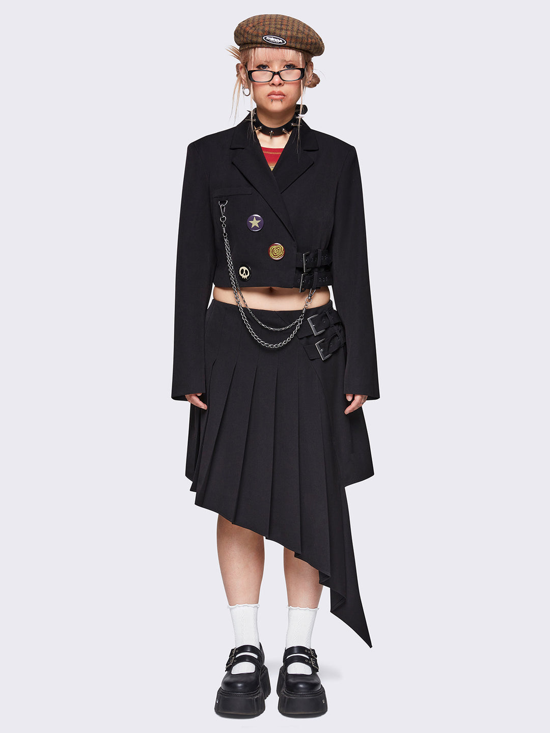 Black Asymmetric Pleated Midi Skirt | Minga London – Minga