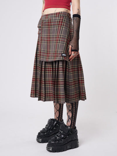 Laurie Pleated Tartan Midi Skirt - Minga EU