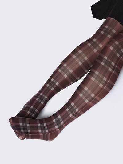 Opaque tights in plaid check pattern