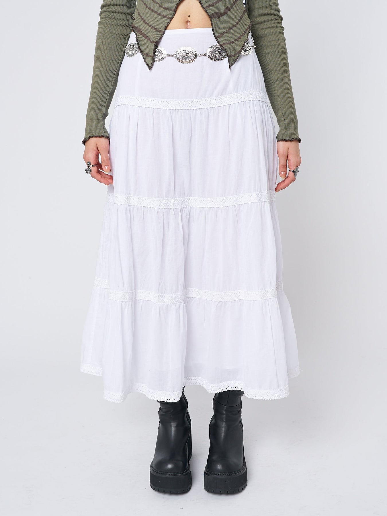 White Ruffle Lace Maxi Skirt | Minga London – Minga London US