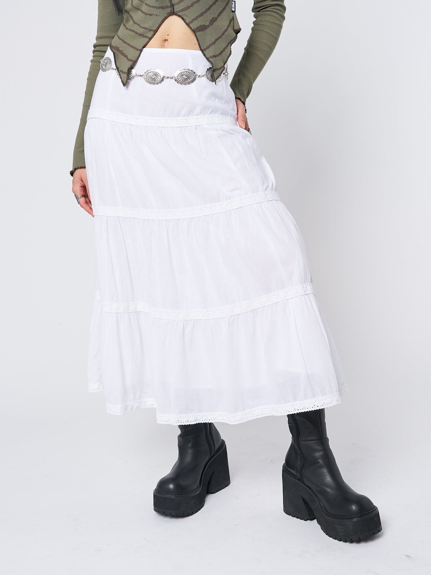 Snow White Ruffle Lace Maxi Skirt - Minga  US