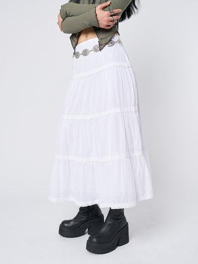 Snow White Ruffle Lace Maxi Skirt - Minga  US