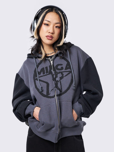 Minga Star Black Grey Zip Up Hoodie