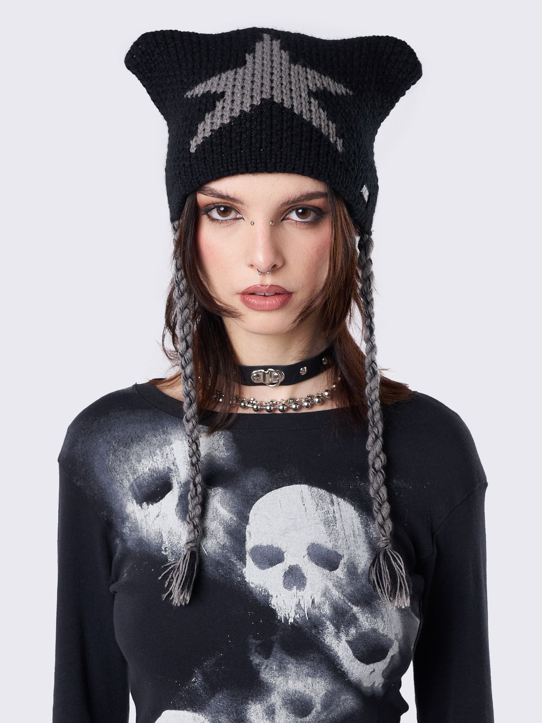 Black Tie Knitted Beanie with Grey Star Design | Minga London – Minga  London US