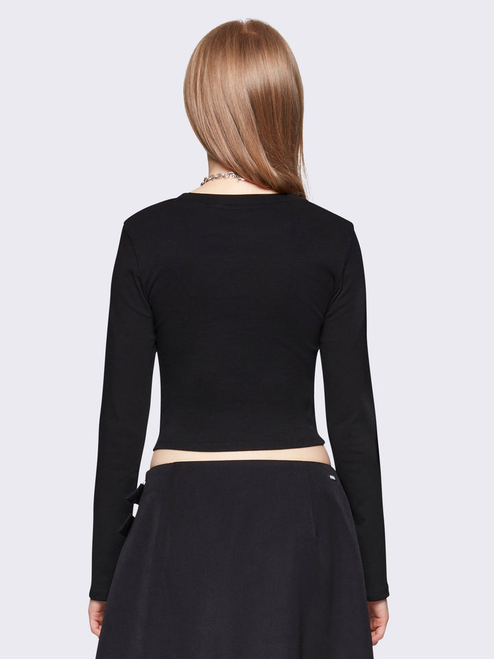 Grunge Graphic Long Sleeve Top in Black | Minga London