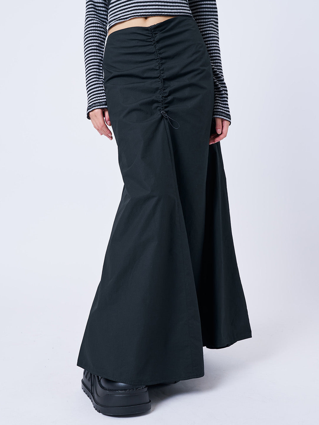 Morticia Black Ruched Maxi Skirt product
