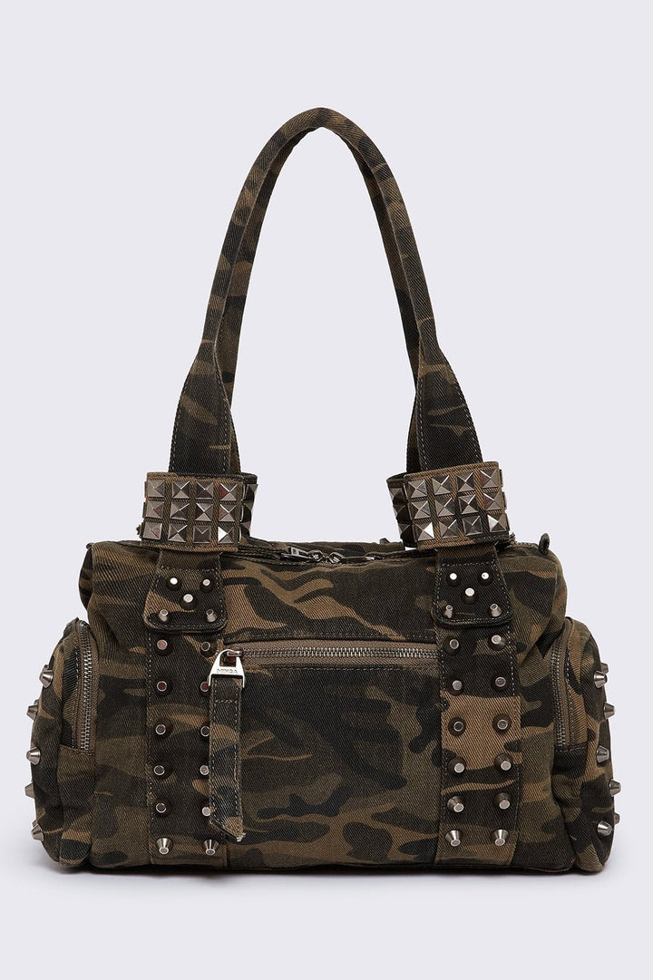 Camo Washed Spikes Multipocket Military Shoulder Bag | Minga