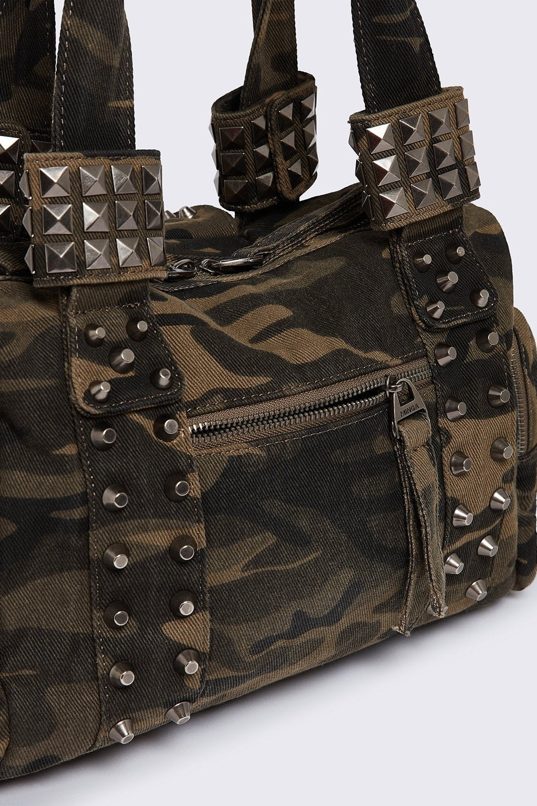 Camo Washed Spikes Multipocket Military Shoulder Bag | Minga