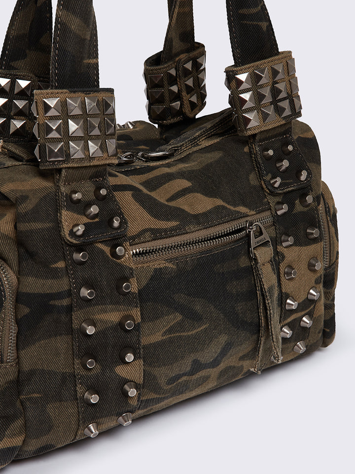Camo Washed Spikes Multipocket Military Shoulder Bag | Minga