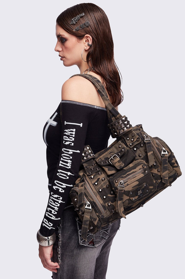 MINGA LONDON バック Camo Washed Spikes Multipocket Military Shoulder Bag | Minga