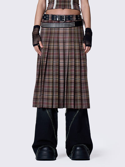 Nenna Pleated Tartan Midi Skirt