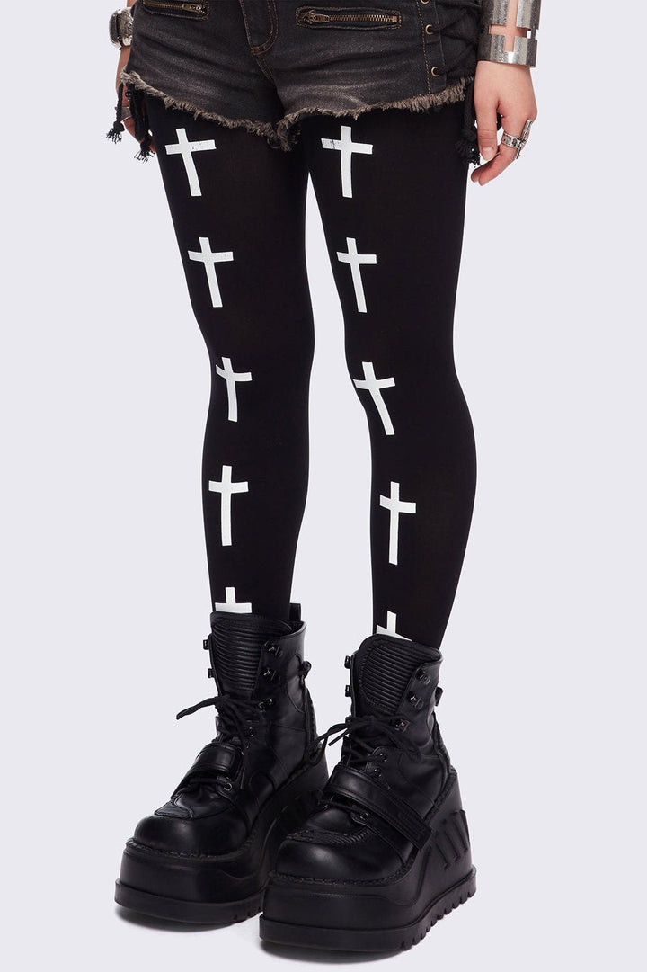 Black Graphic Tights with White Crosses | Minga London – Minga