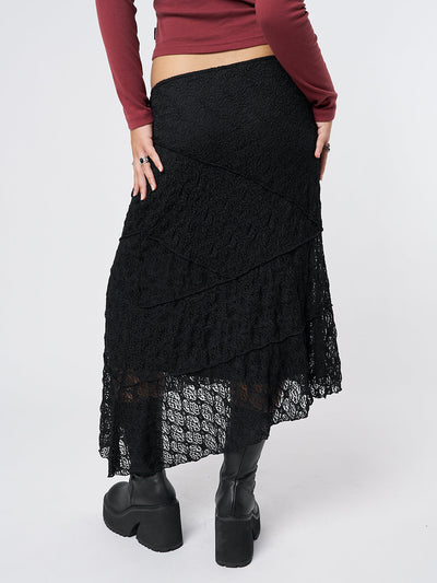 Nolia Black Lace Asymmetric Midi Skirt - Minga EU