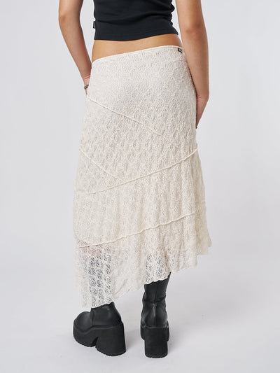 Nolia Cream Lace Asymmetric Midi Skirt - Minga EU