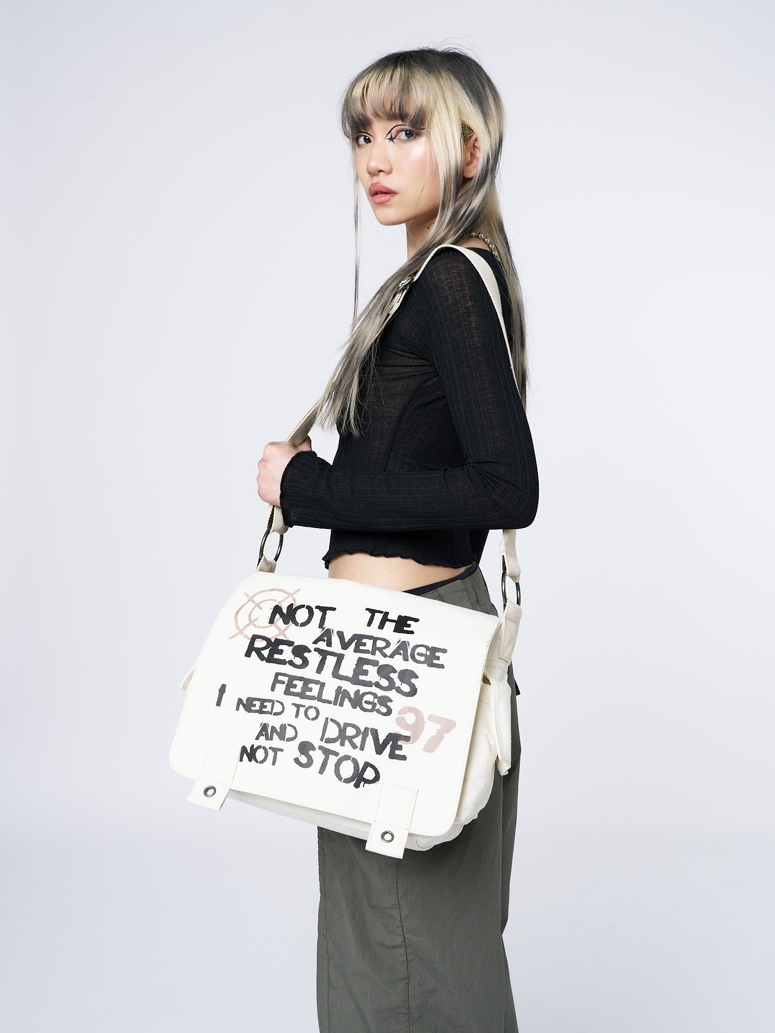 Non Stop White Canvas Messenger Bag - Minga EU