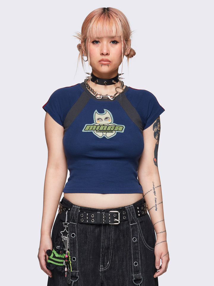 Minga London ガーディアンエンジェルベビーTシャツ White Graphic Baby Tee with Slogan and Cross Print | Minga