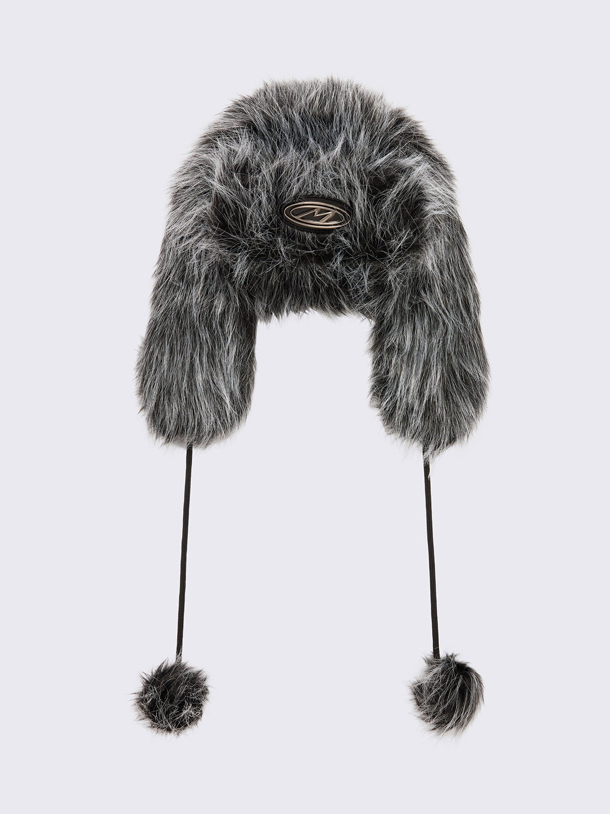 Faux frosted fur trapper hat in black and grey