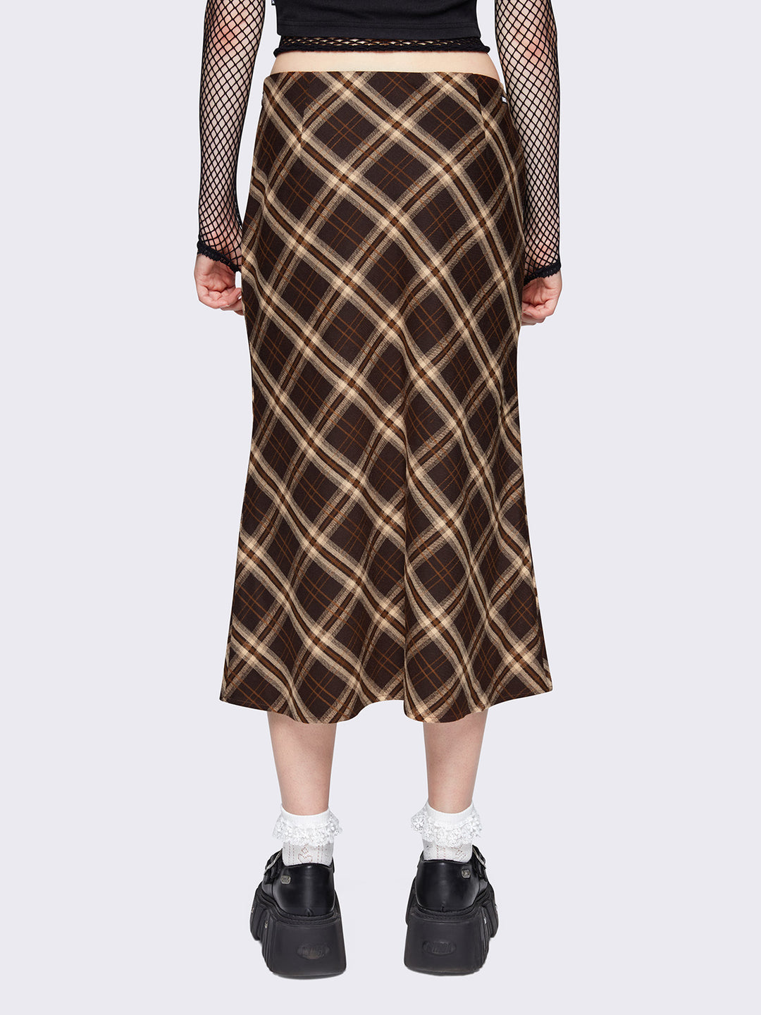スカート LENINA ETIENNE check midi skirt_BEIGE Elise Check Mid Length Skirt, Beige