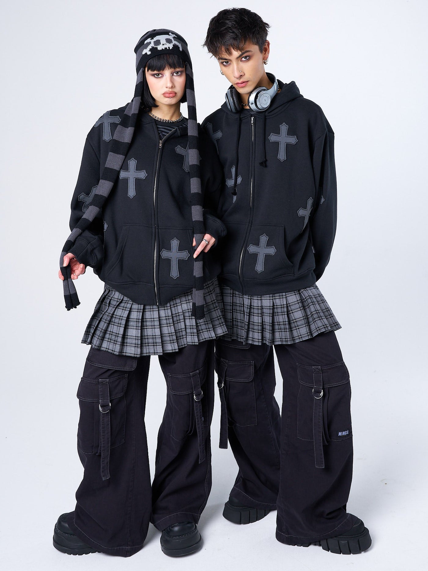 Raven Cross Patch Oversized Zip Up Hoodie