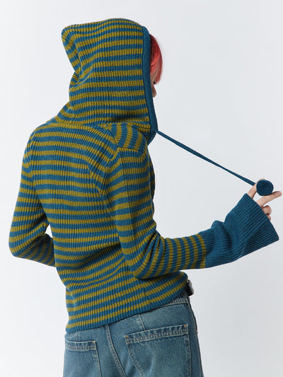 Regina Green & Blue Knitted Hoodie - Minga EU