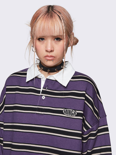 Striped oversized rugby polo in purple