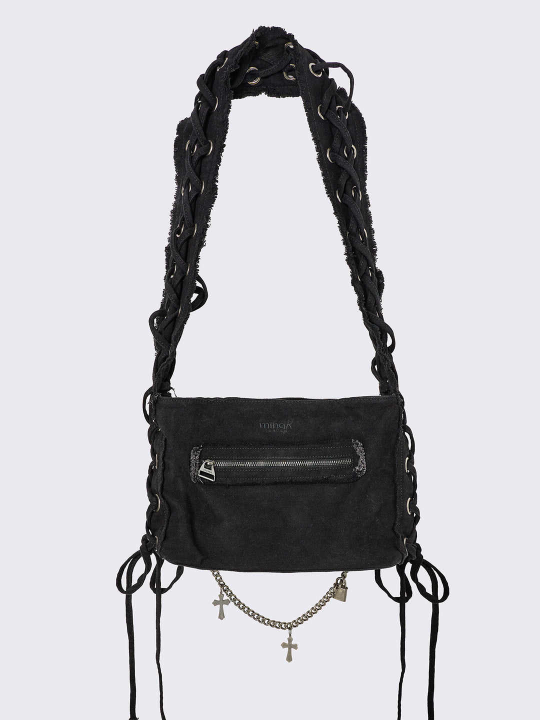 未使用 upper hights THE SERENA 淡MINK Black Crossbody Bag with Eyelet Cross and Lace Up | Minga