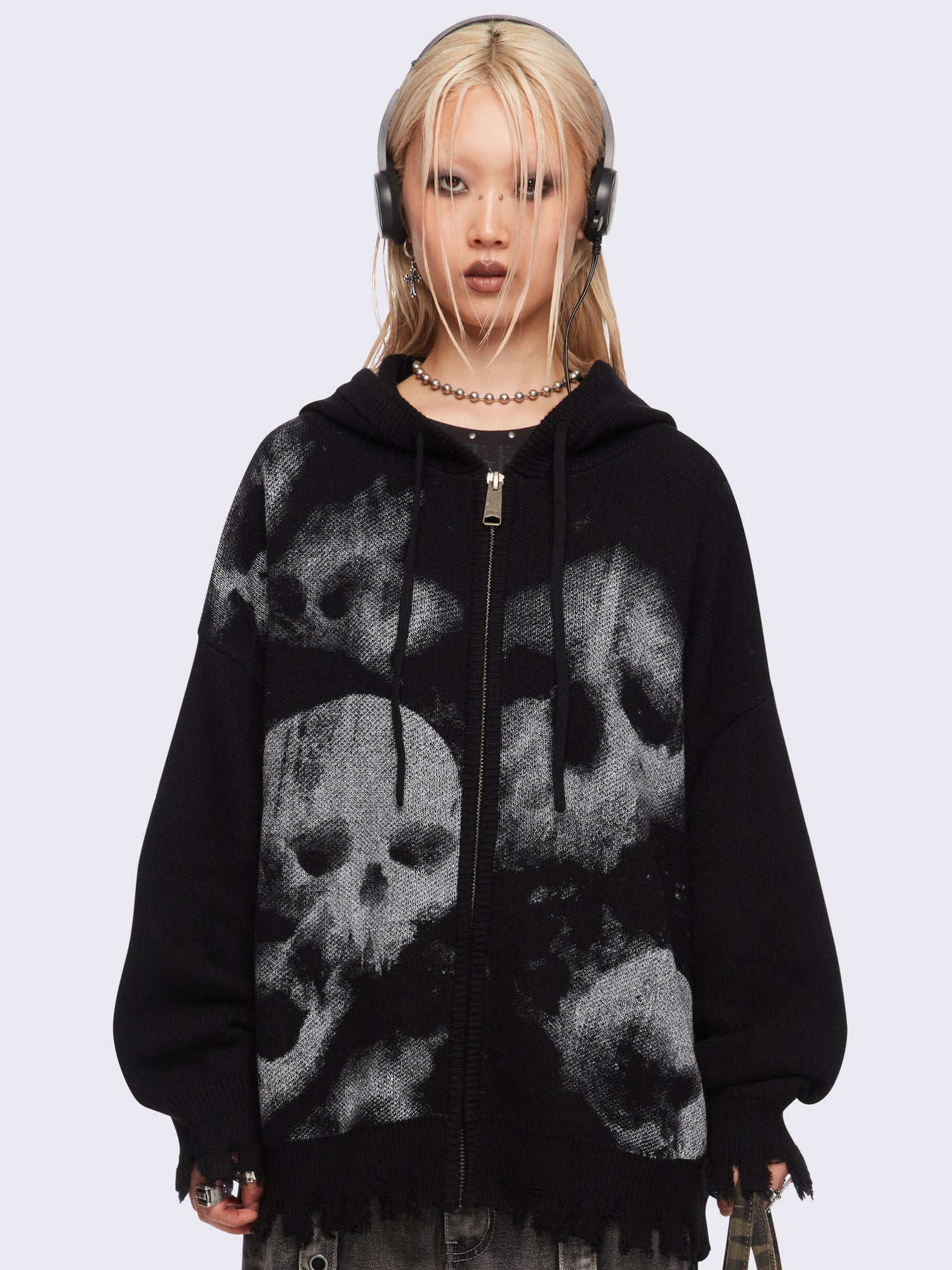 Skull Crusher Knitted Zip-Up Hoodie