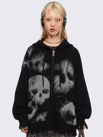 Skull Crusher Knitted Zip-Up Hoodie