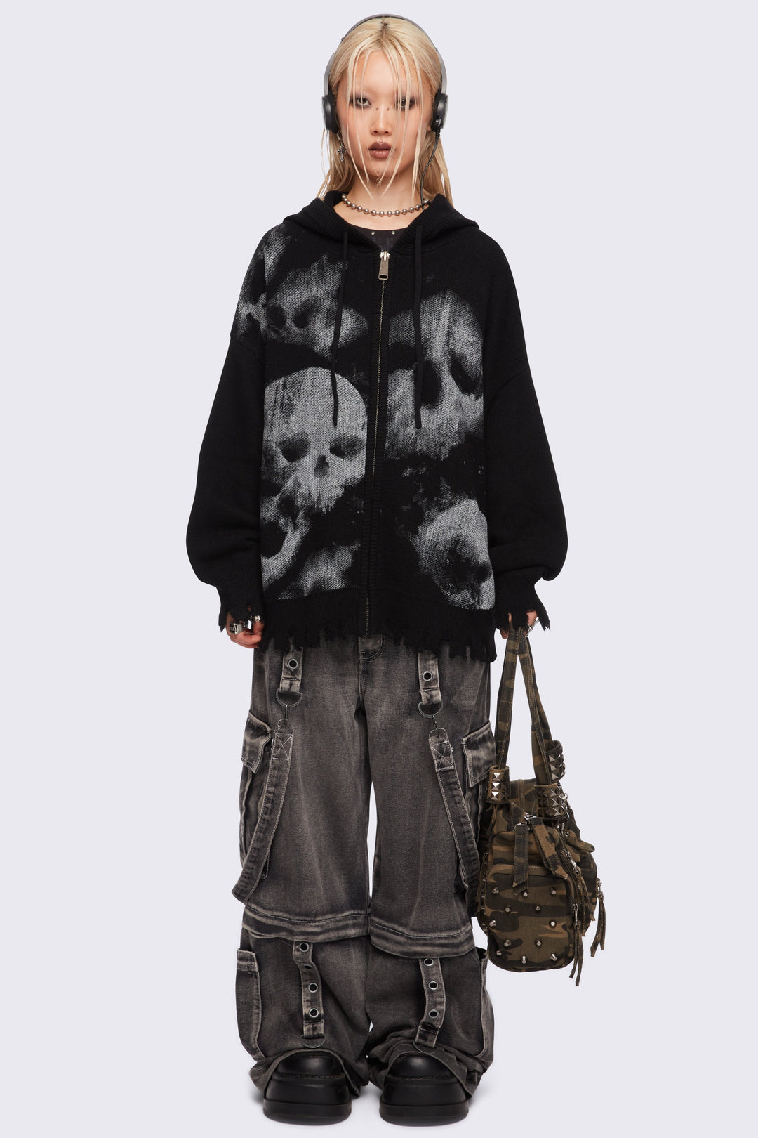 Knitted Zip Up Hoodie with Skull Prints | Minga London – Minga