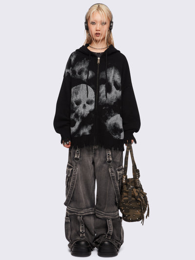 Skull Crusher Knitted Zip-Up Hoodie