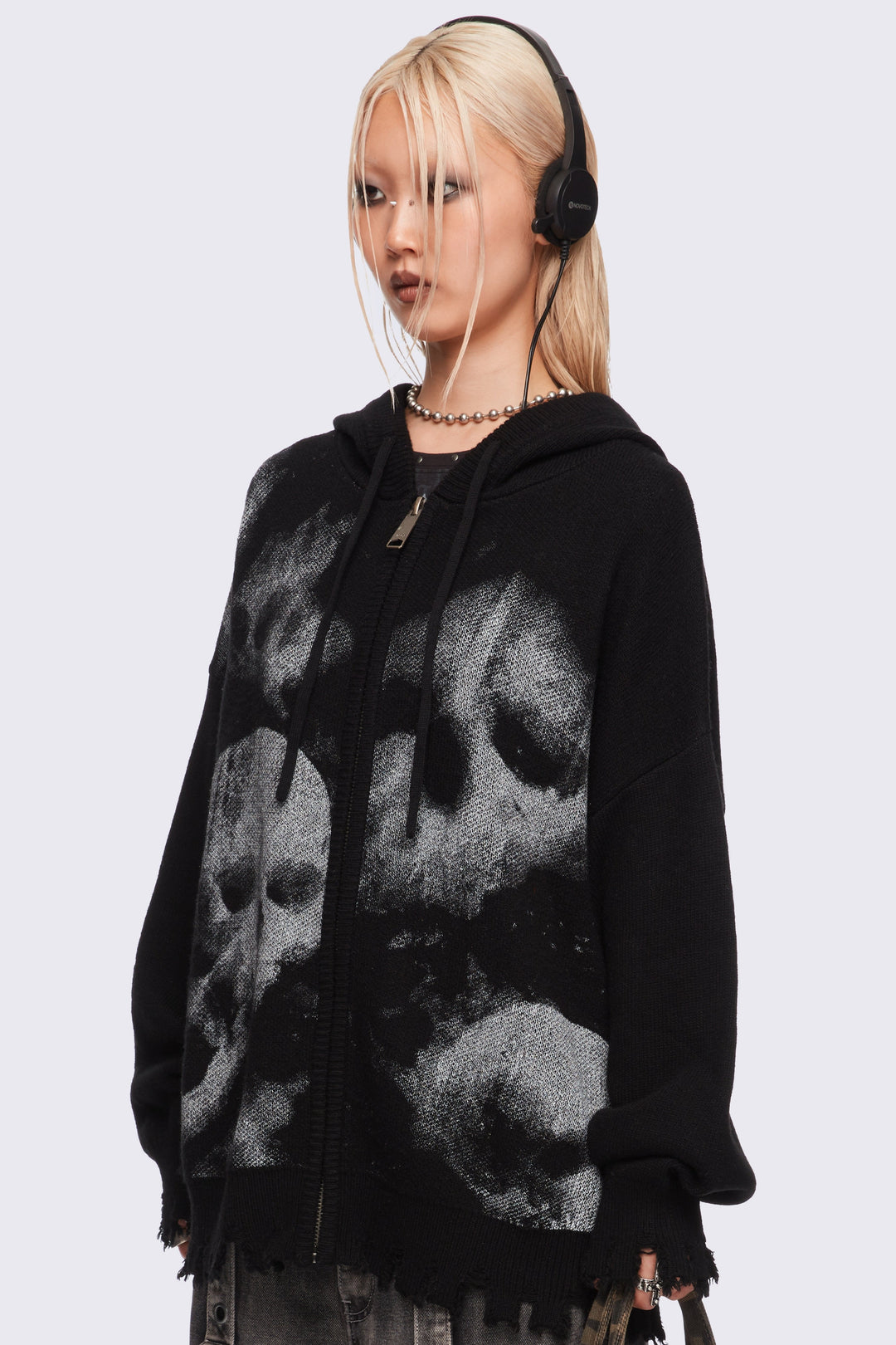 Knitted Zip Up Hoodie with Skull Prints | Minga London – Minga