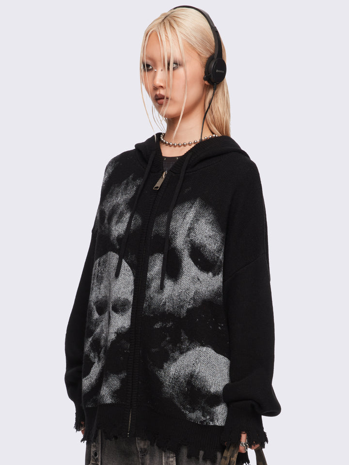 Knitted Zip Up Hoodie with Skull Prints | Minga London – Minga