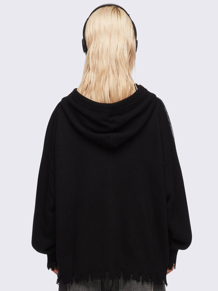 【極美品】HEUGN  (Black / Size 1) Knitted Zip Up Hoodie with Skull Prints | Minga London – Minga