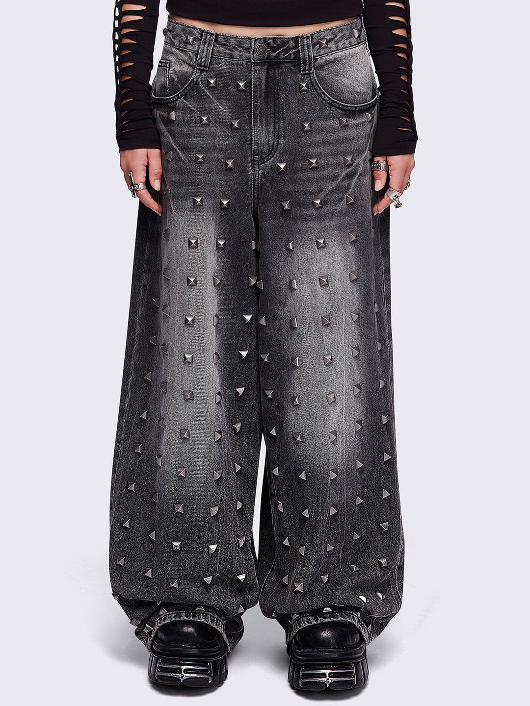 Super Baggy Studded Jeans in Washed Black | Minga London – Minga