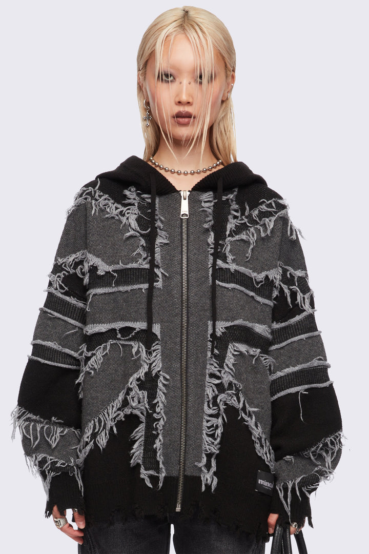 Union Jack Black and Grey Knitted Zip-Up Hoodie | Minga London