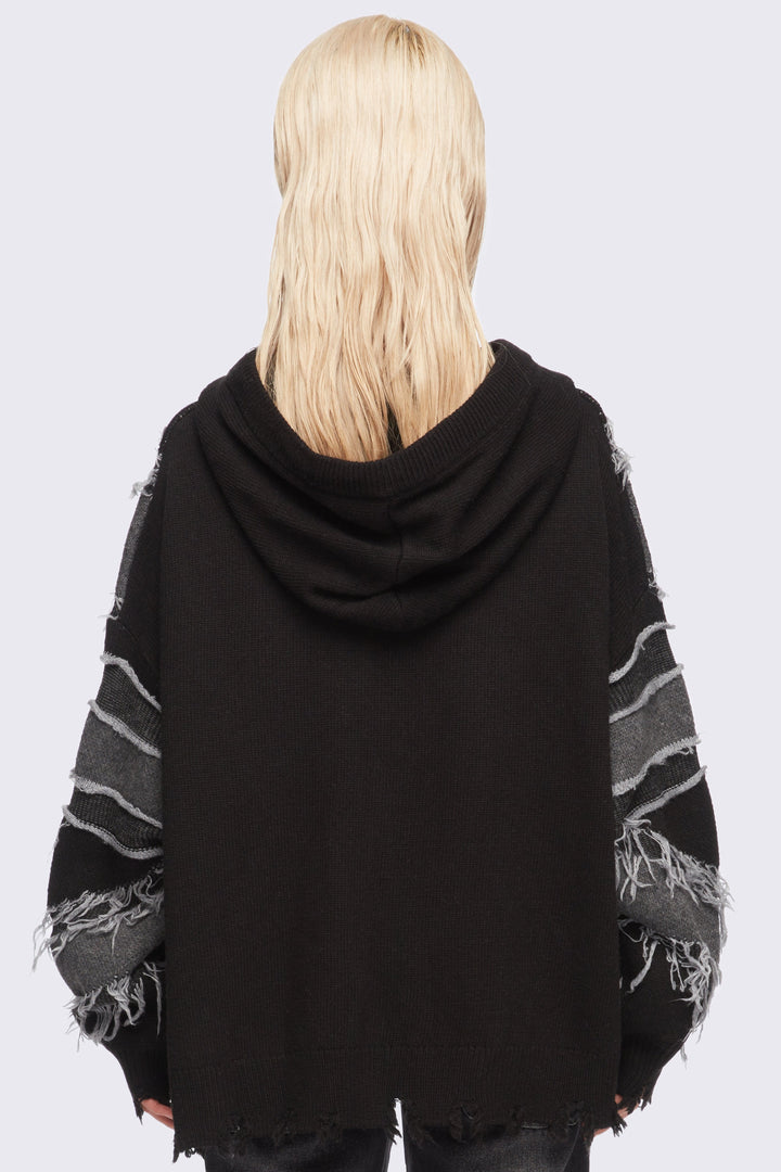 Union Jack Black and Grey Knitted Zip-Up Hoodie | Minga London